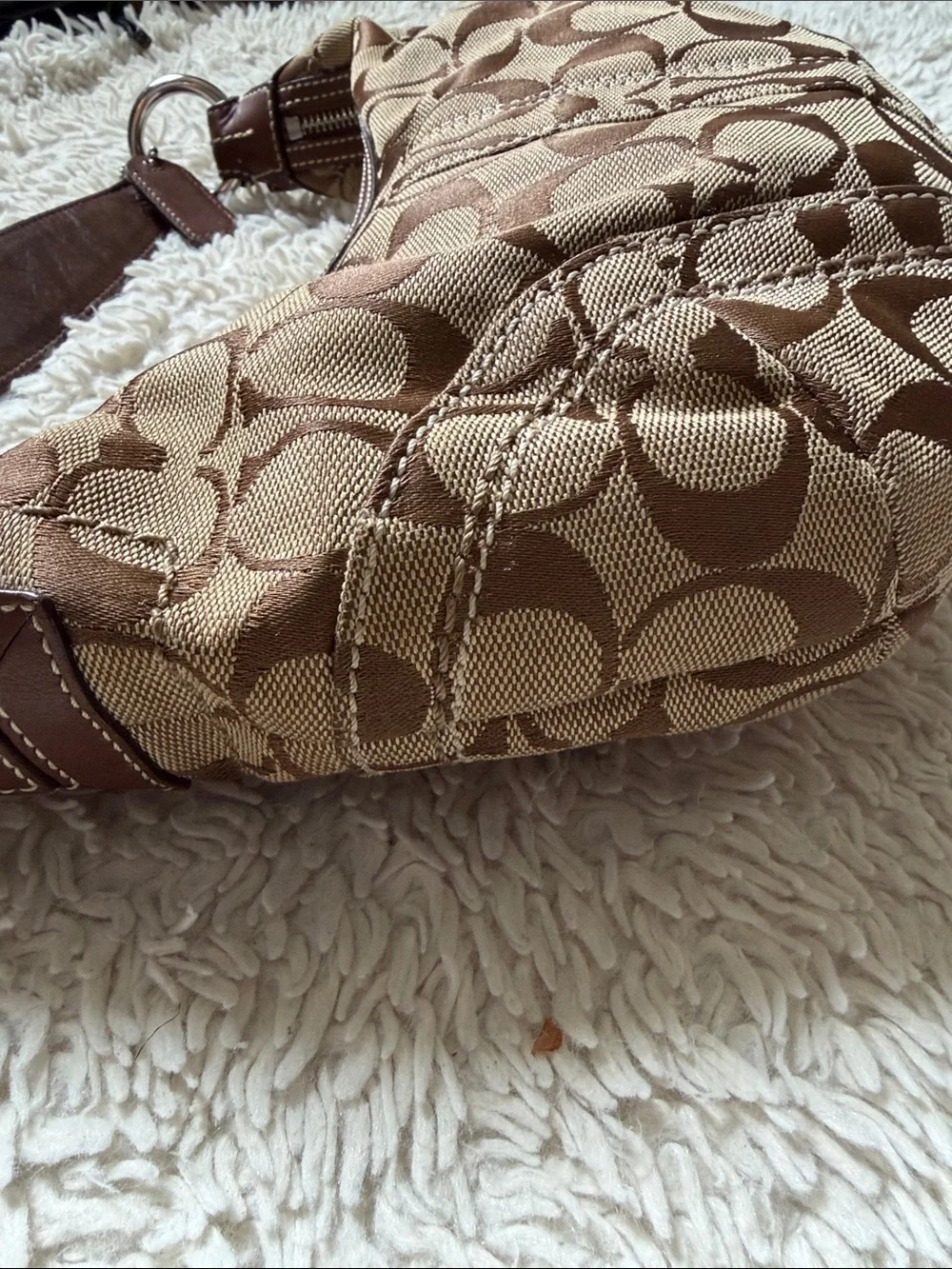 Vintage Y2K Coach Signature Canvas Leather Small Hobo Shoulder Bag
